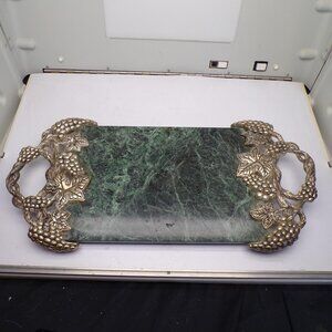 Goldinger Green Marble Metal Serving Tray Grapevine Handles Art Nouveau